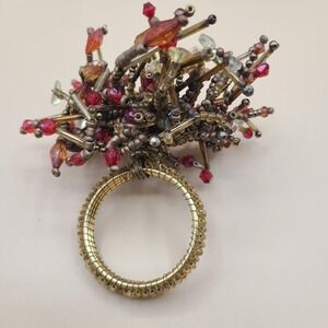 Pier 1 Napkin Rings Jeweled Beaded Cluster Set of 8 Amber Canyon Holiday Lot